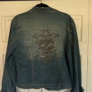 Ami Blue Denim Jacket with Skull Design & rhinestone embellishment